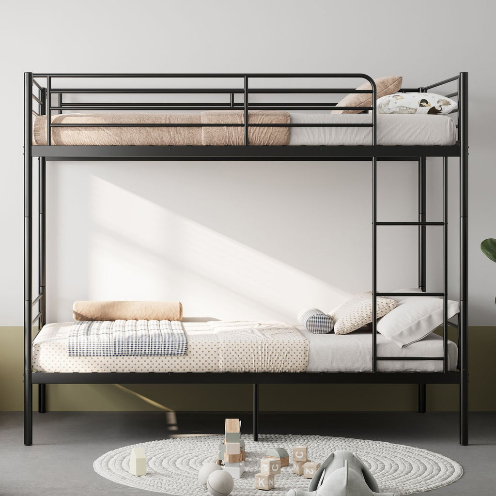 Bunk Bed with Ladder and high Guardrail, Able to Split, Metal Bunk Bed, Storage Space, Noise Free,Twin Over Twin Size,Black