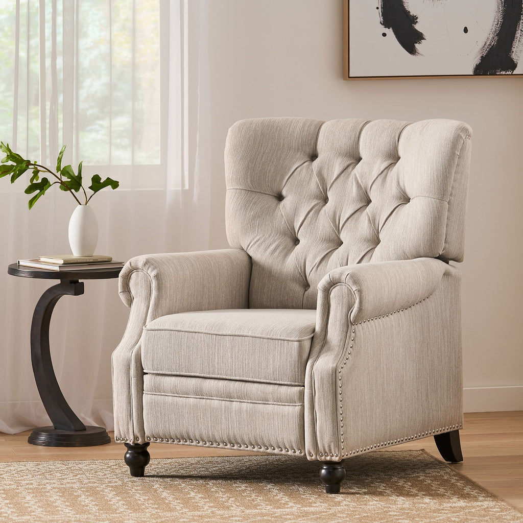 Button Tuffted Heavy Duty Manual Reclining Sofa , Home Theater Seating, Pushback Recliner Chair Armchair Push Back Recliner with Rivet Decoration Single Sofa Accent Chair for Living Room