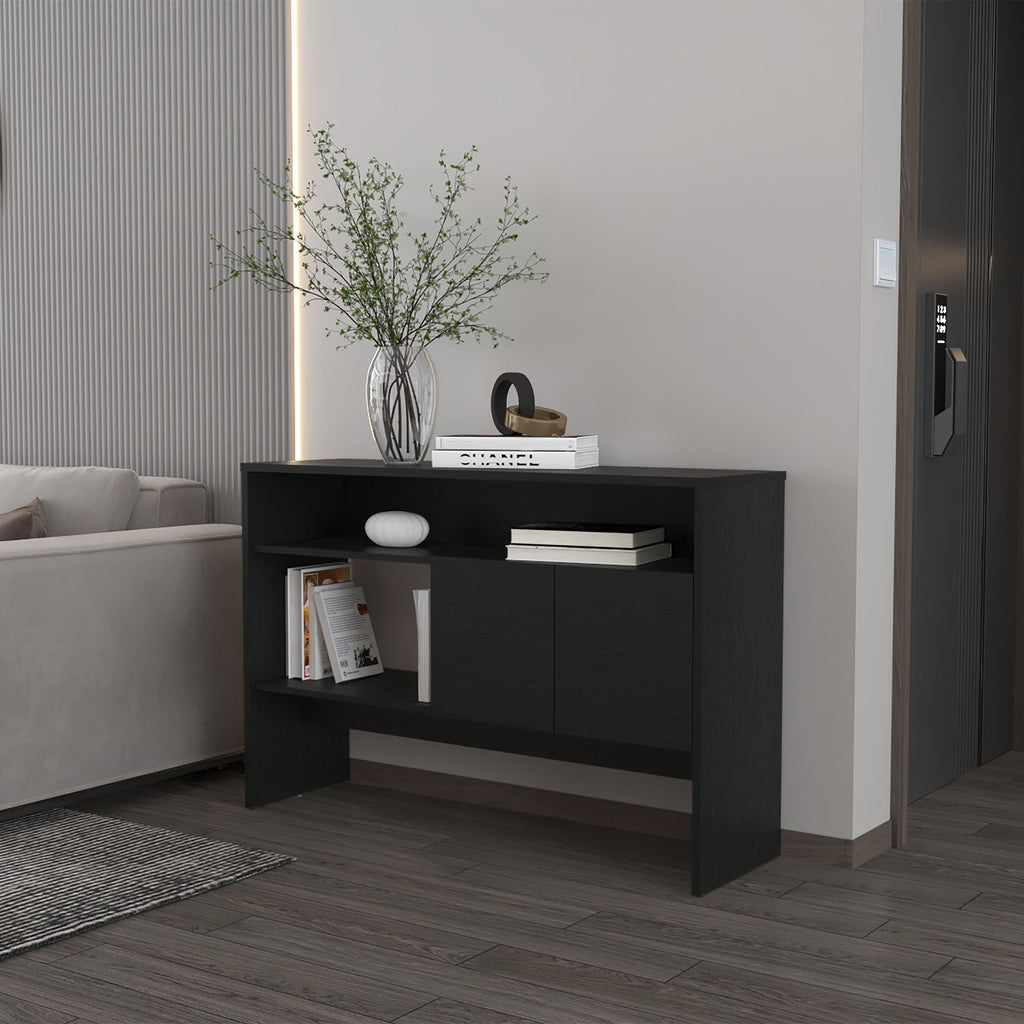 Bylas Console Table in Melamine With Two Doors y Open Storage, Black