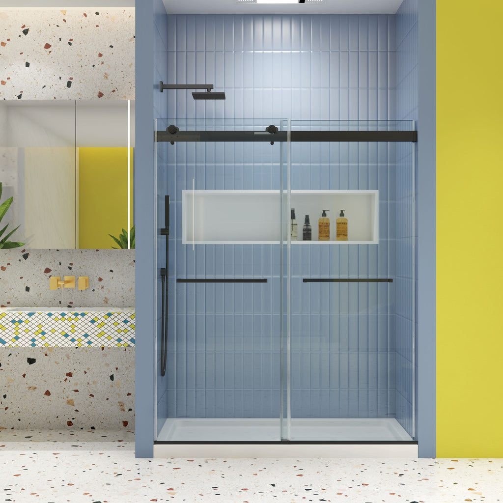 Bypass shower door, sliding door, with 5/16" tempered glass and Matted black finish 4874
