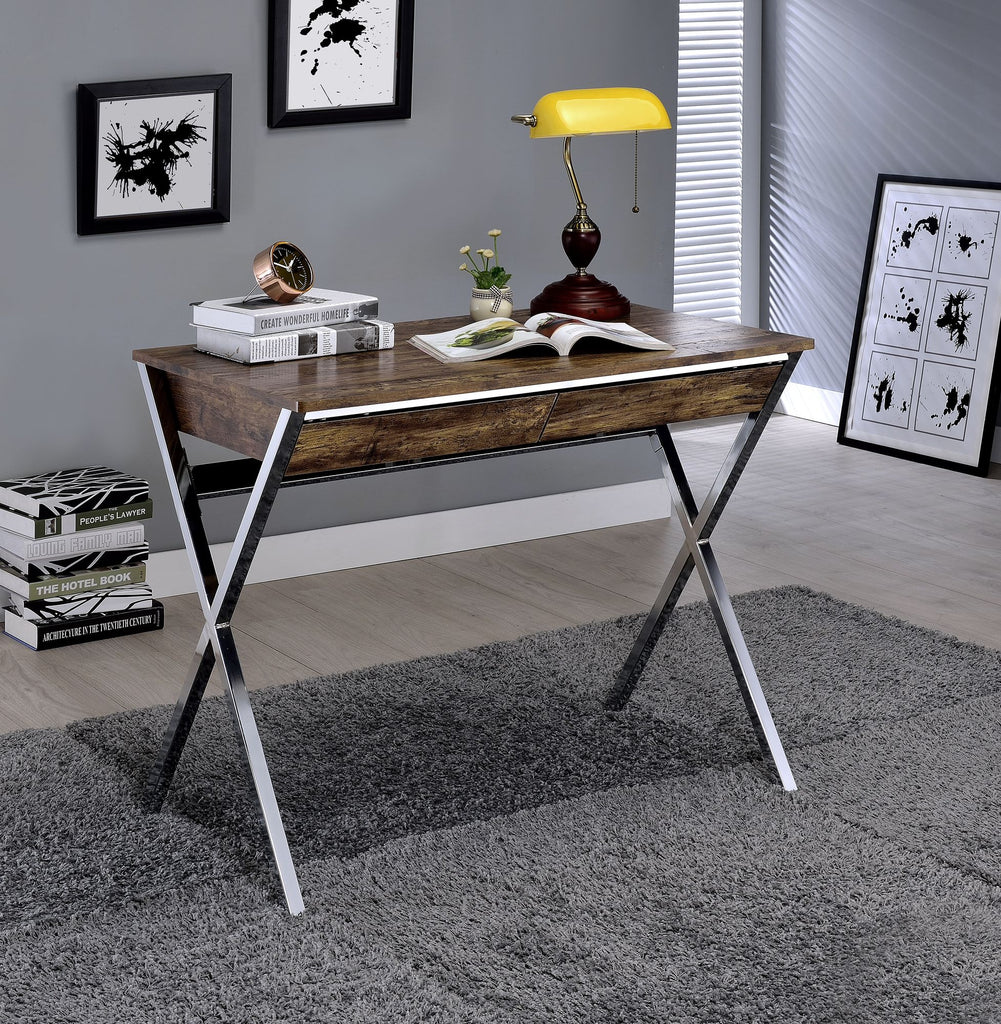 Callers Weathered Oak & Chrome Finish Writing Desk
