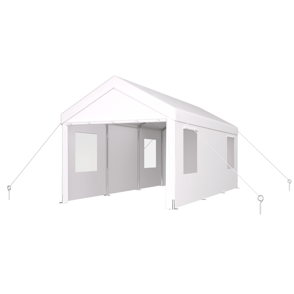 Carport 12' x 20' Portable Garage, Heavy Duty Car Port Canopy with 2 Roll-up Doors & 4 Ventilated Windows for Car, Truck, Boat, Garden Tools,white