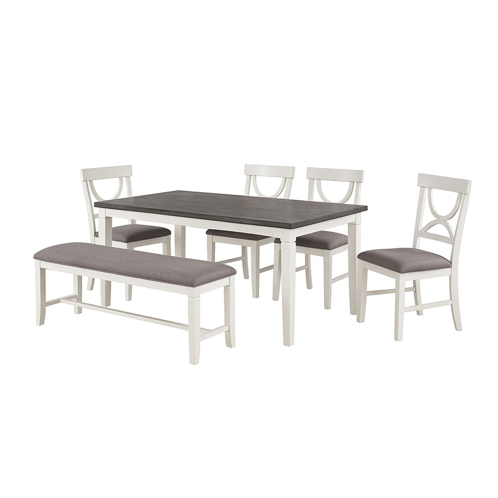 Carrol 6 Piece Wood Dining Set, White and Grey