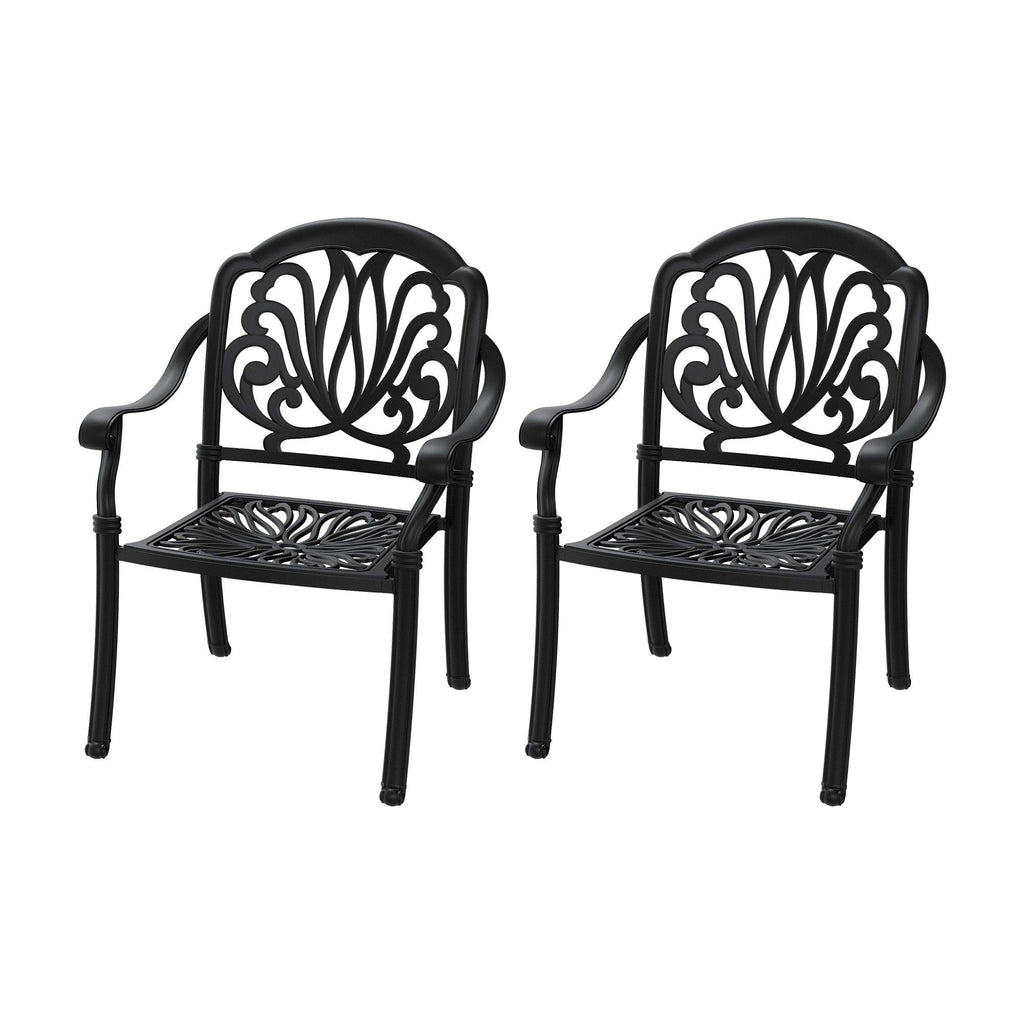 Cast Aluminum Patio Dining Chair 2PCS With Black Frame and Cushions In Random Colors