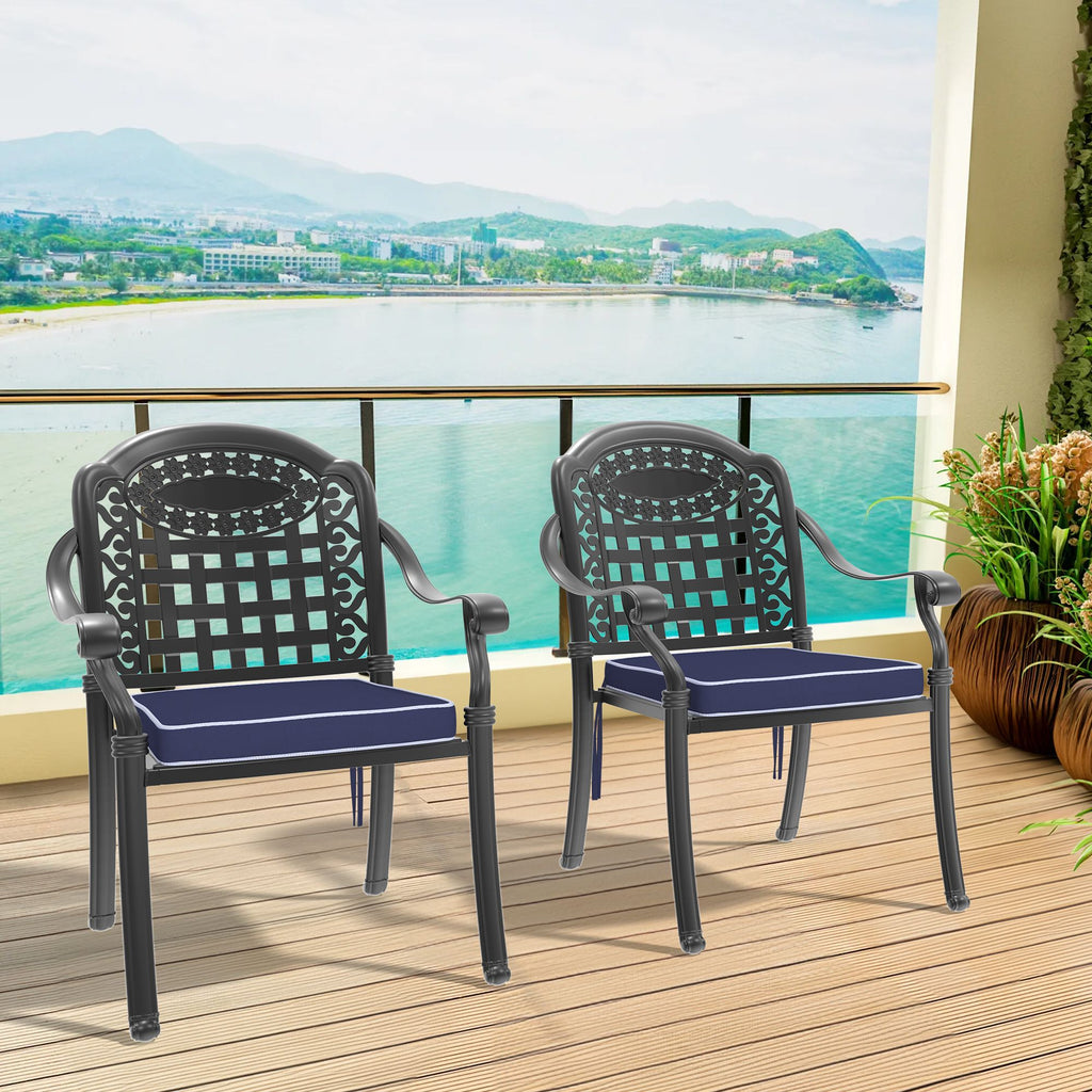 Cast Aluminum Patio Dining Chair 2PCS With Black Frame and Cushions In Random Colors