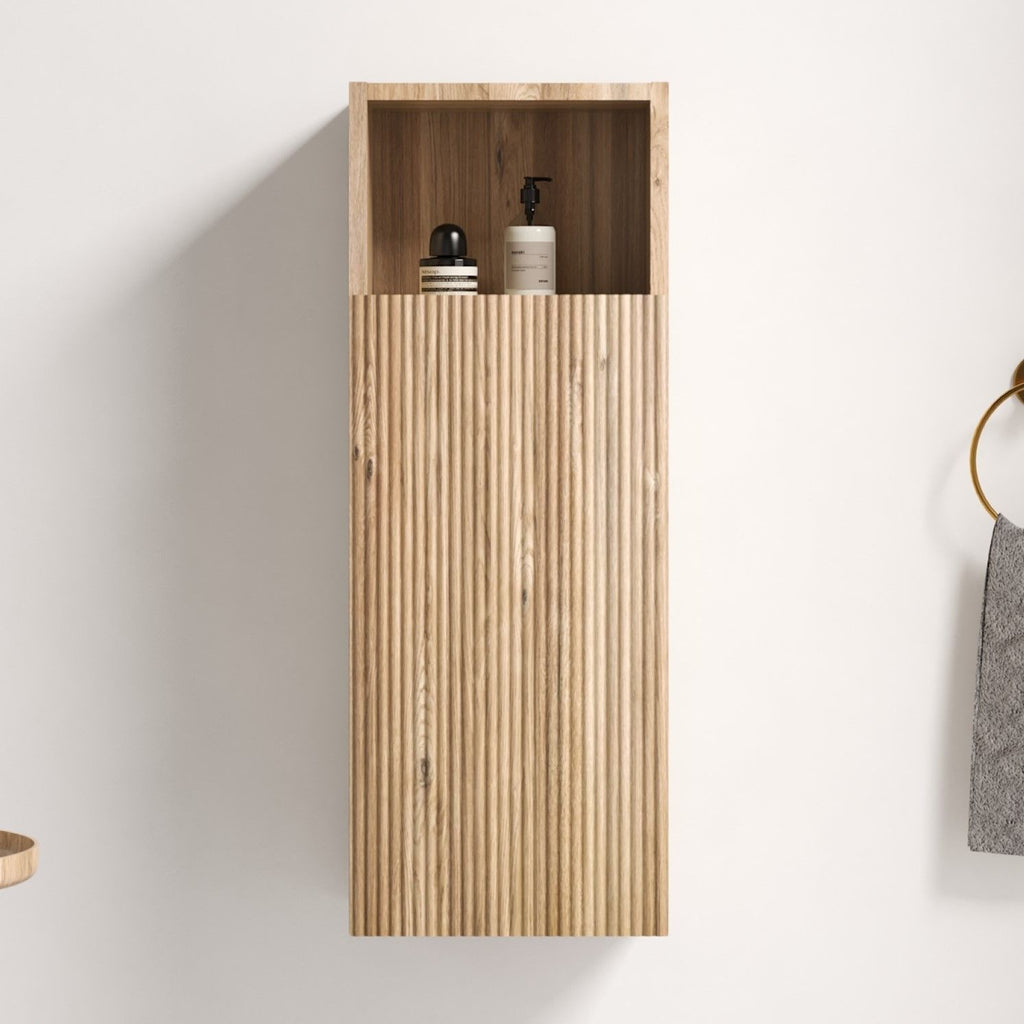 CC1014S112310 Rough Oak&Rough Oak Bathroom Floating Side Cabinet, Wall-mounted Bathroom Storage Cabinet for Small Space, KD