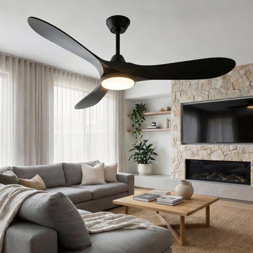 Ceiling Fans with Lights and Remote Control,Quiet Noiseless Reversible DC Motor,6 Speeds,Timers, 3 CCT, Indoor Use, Plastic Blades,52 Inch Black Modern Ceiling Fan for Bedroom Living Room