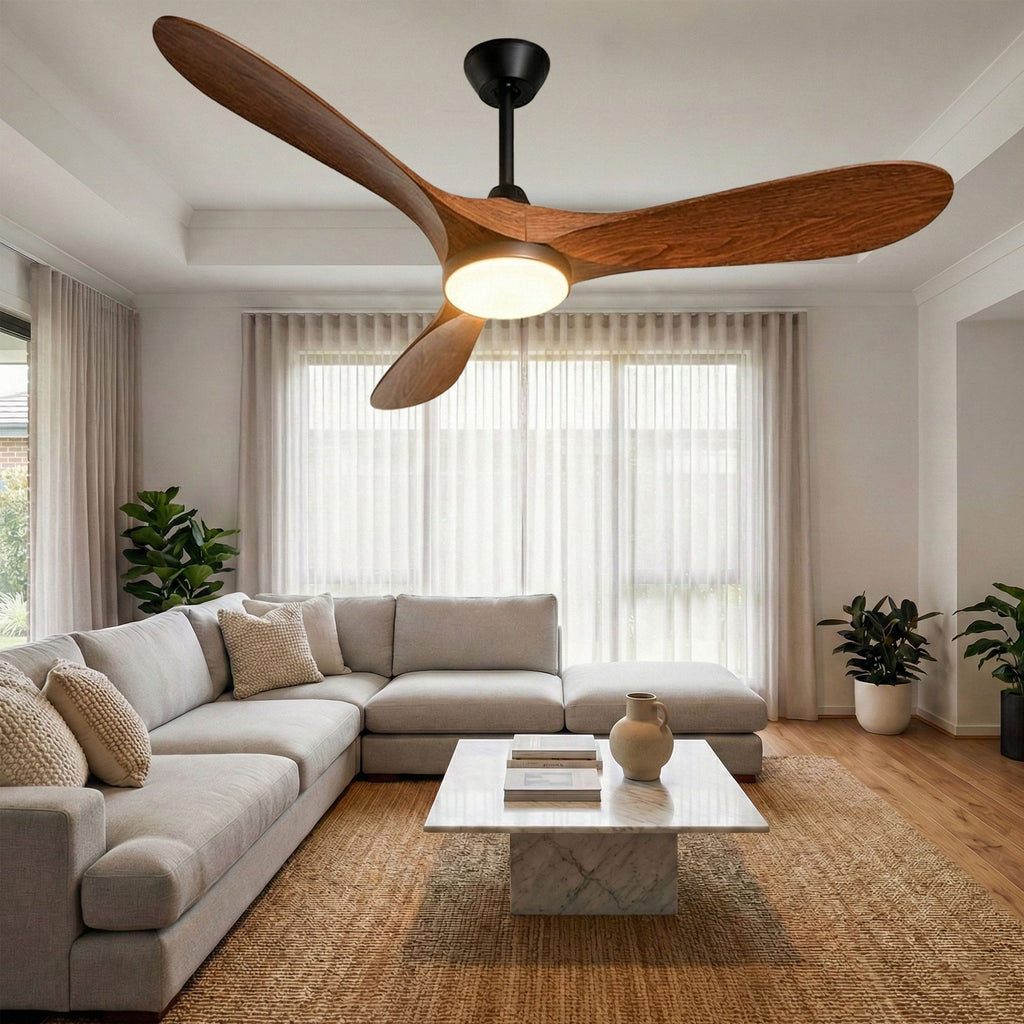 Ceiling Fans with Lights and Remote Control,Quiet Noiseless Reversible DC Motor,6 Speeds,Timers, 3 CCT, Indoor Use, Plastic Blades,52 Inch Walnut Modern Ceiling Fan for Bedroom Living Room