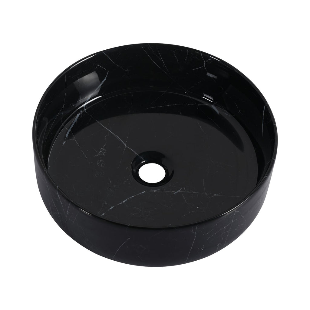 Ceramic Round Above Counter Bathroom Sink Art Basin, Black Background With White Patterns (BAA0014012RR)