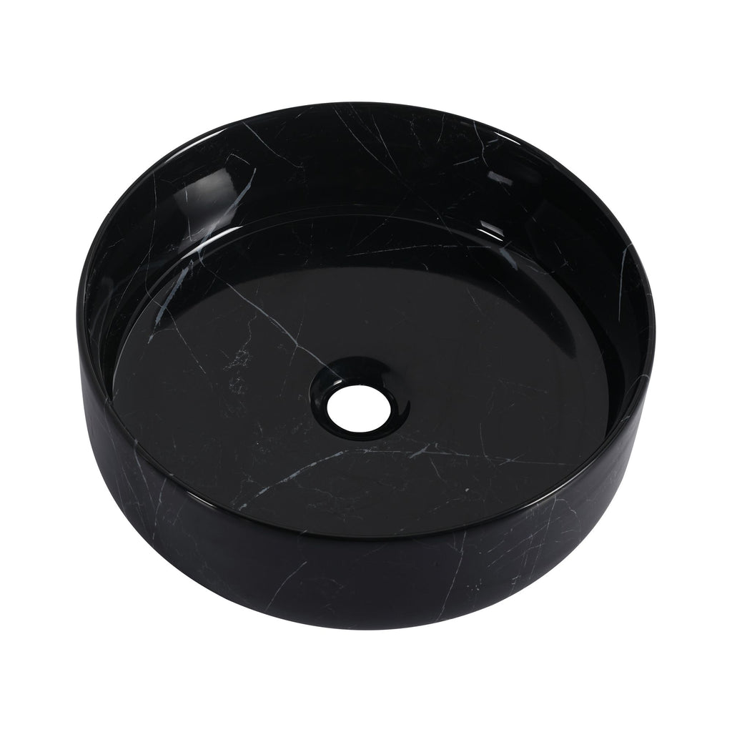 Ceramic Round Above Counter Bathroom Sink Art Basin, Black Background With White Patterns (UNOR B RR)