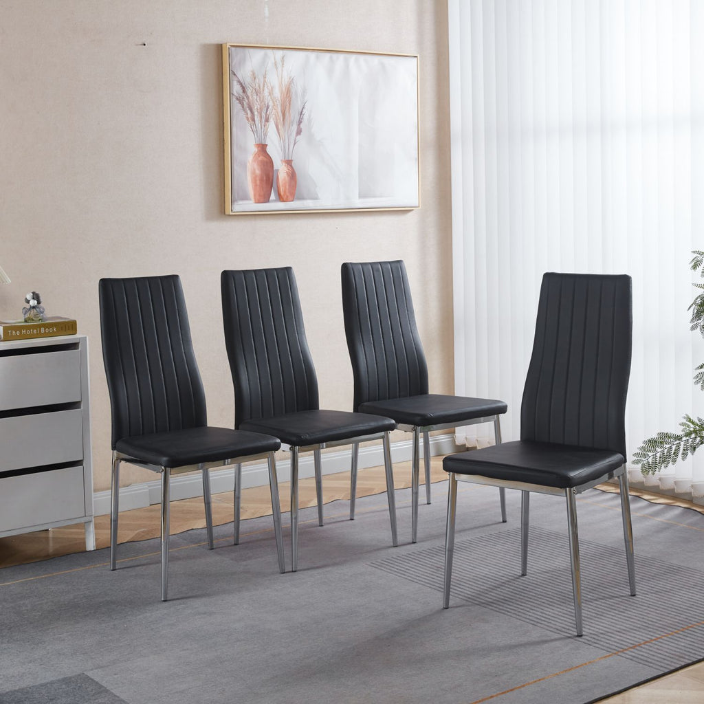 chair set of 4,CHROME COLOR LEG,BLACK SEAT