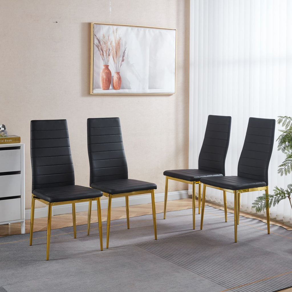 chair set of 4,GOLDEN COLOR LEG,BLACK SEAT