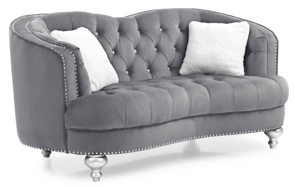 Charming Gray Loveseat With Recessed Arms