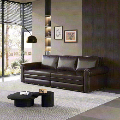 Chesterfield Sofa,93.7" King Pull Out Sofa Bed,3-in-1 Faux Leather Convertible Sleeper Sofa with Nailhead Trim & Rolled Arm,Multi-Functional Sofa Bed for Living Room,Bedroom(the same sku:W1885S00035)