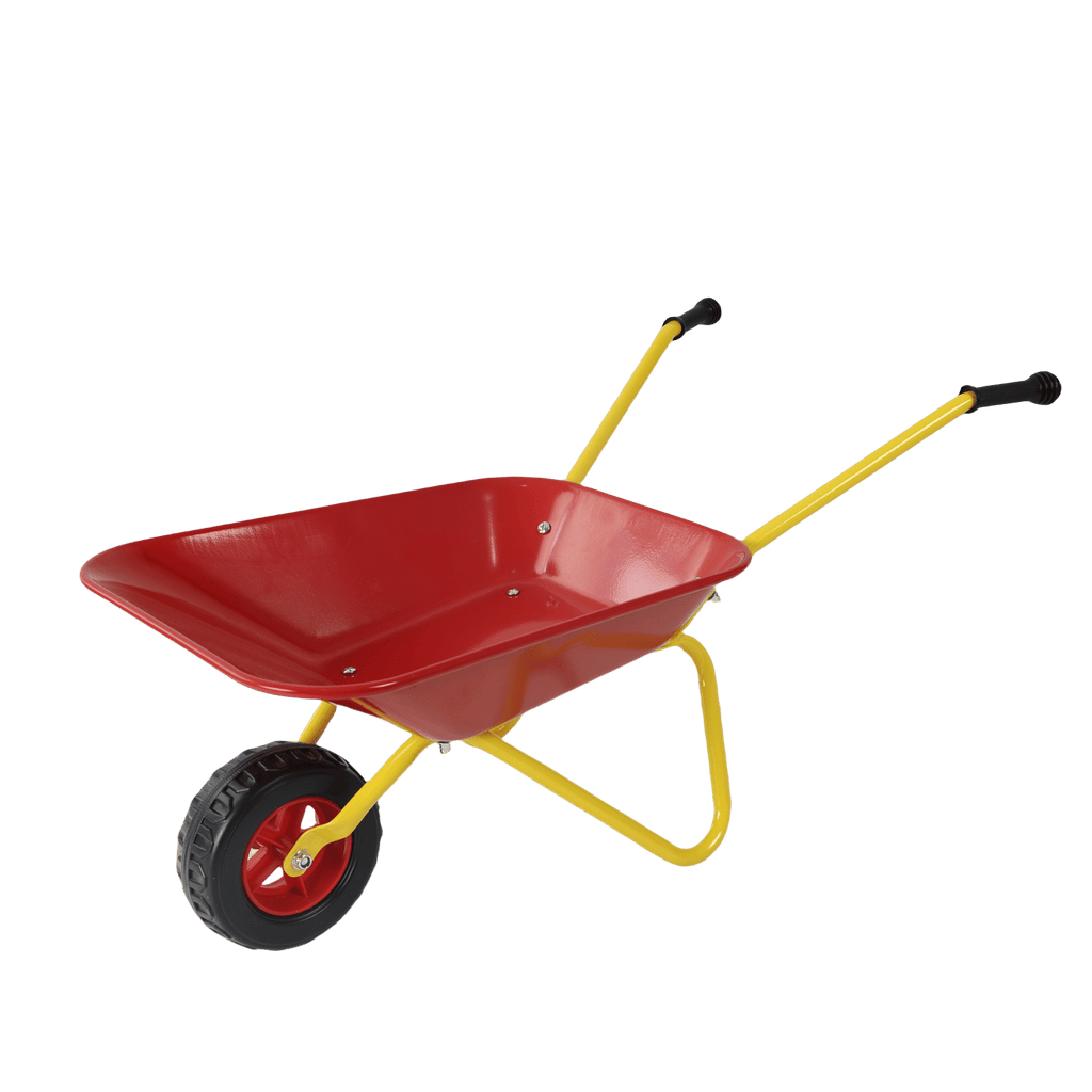 Children's metal wheelbarrow, children's heavy wheelbarrow, metal structure wheelbarrow, steel tray, can be used in gardens, loading leaves, soil, sand, etc. (red)