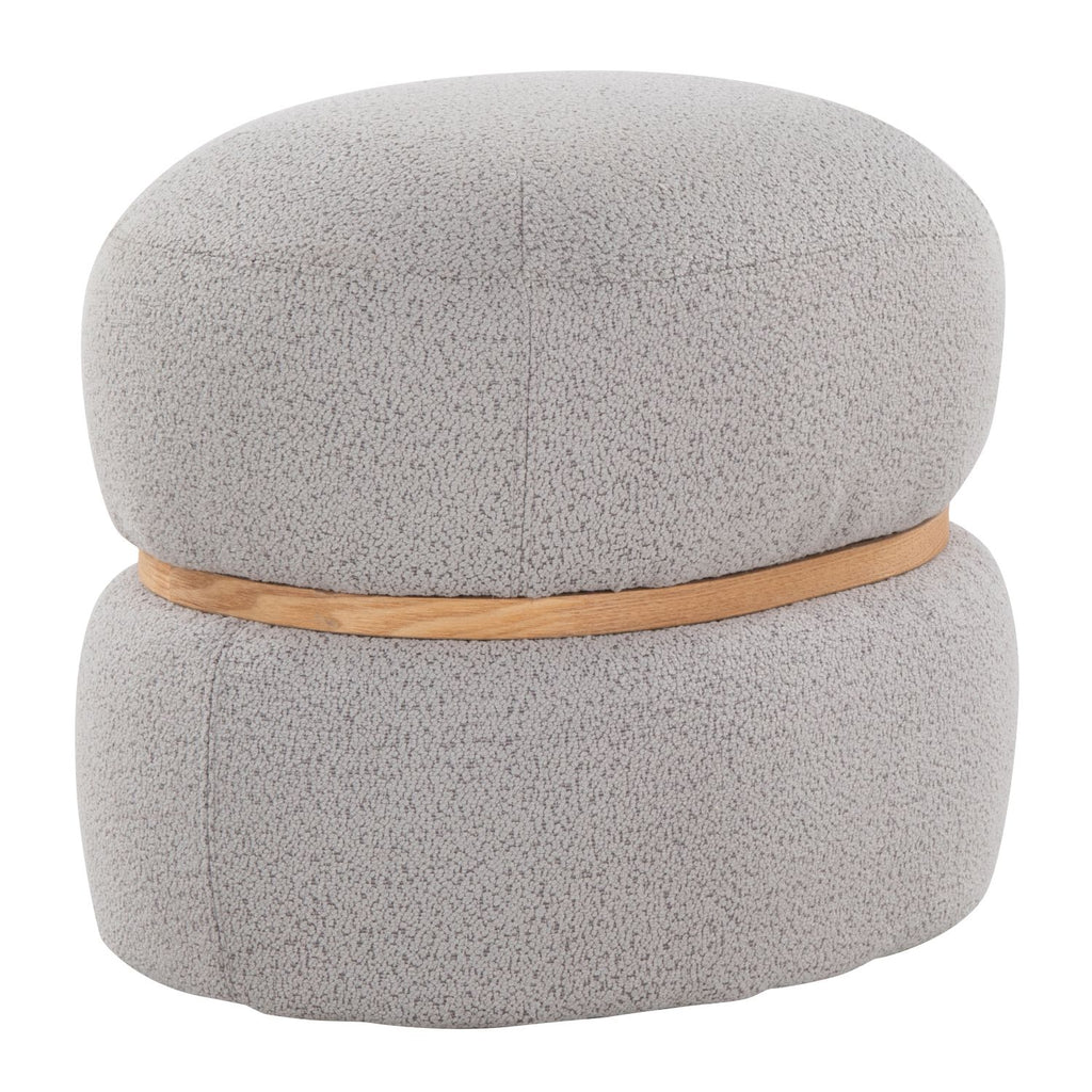 Cinch Contemporary Pouf Ottoman in Grey Fabric and Natural Wood by