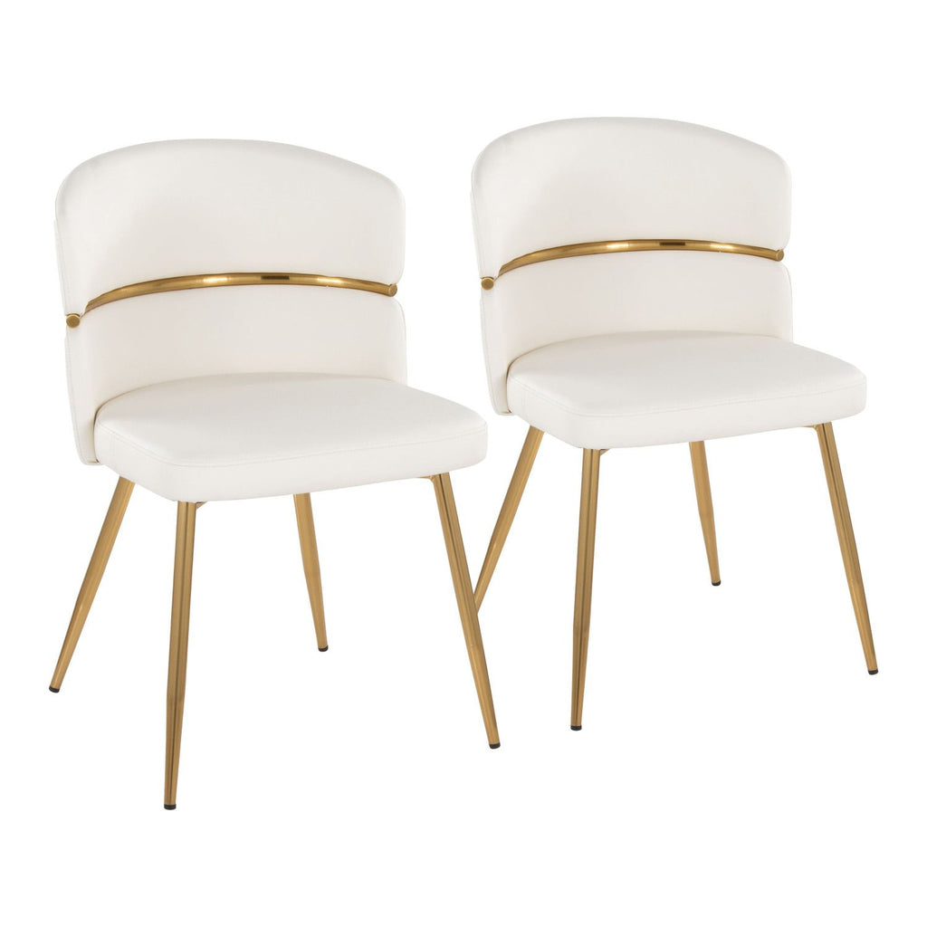 Cinch Glam/Art Deco Dining Chair in Gold Metal and White Faux Leather by - Set of 2