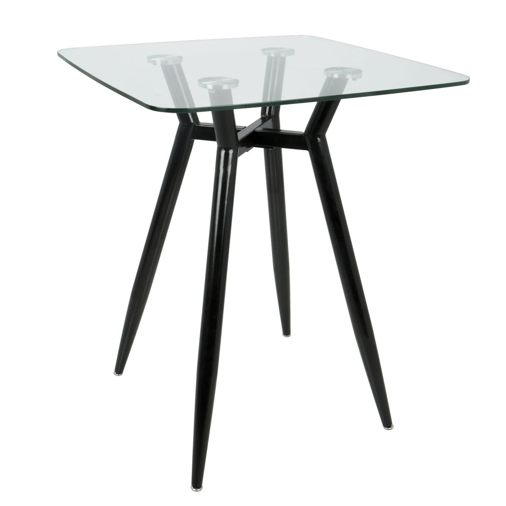 Clara Mid-Century Modern Square Counter Table with Black Metal Legs and Clear Glass Top by
