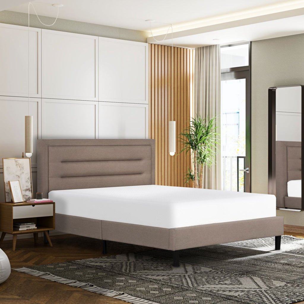 Classic Full Size Platform Bed, Modern Bedroom Upholstered Bed Frame, Tufted Headboard, Brown