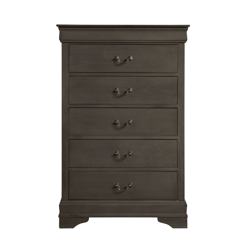 Classic Louis Philippe Style Stained Gray Finish 1pc Chest of 5x Drawers Traditional Design Bedroom Furniture