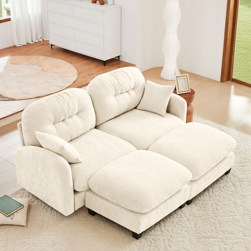 Cloud Sectional Couches,Premium Chenille Fabric Paired With Soft Throw Pillows ,Quilted Pleated Design High-Density Foam Ergonomic Design Easy Install Elegant Armrests,Fits Bedrooms,Beige