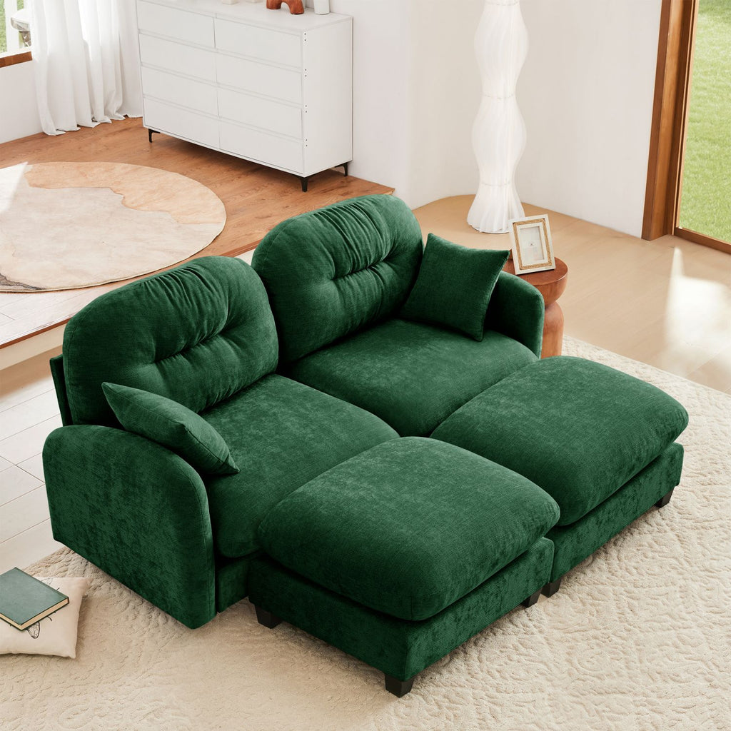 Cloud Sectional Couches,Premium Chenille Fabric Paired With Soft Throw Pillows,Quilted Pleated Design High-Density Foam Ergonomic Design Easy Install Elegant Armrests,Fits Bedrooms,Green