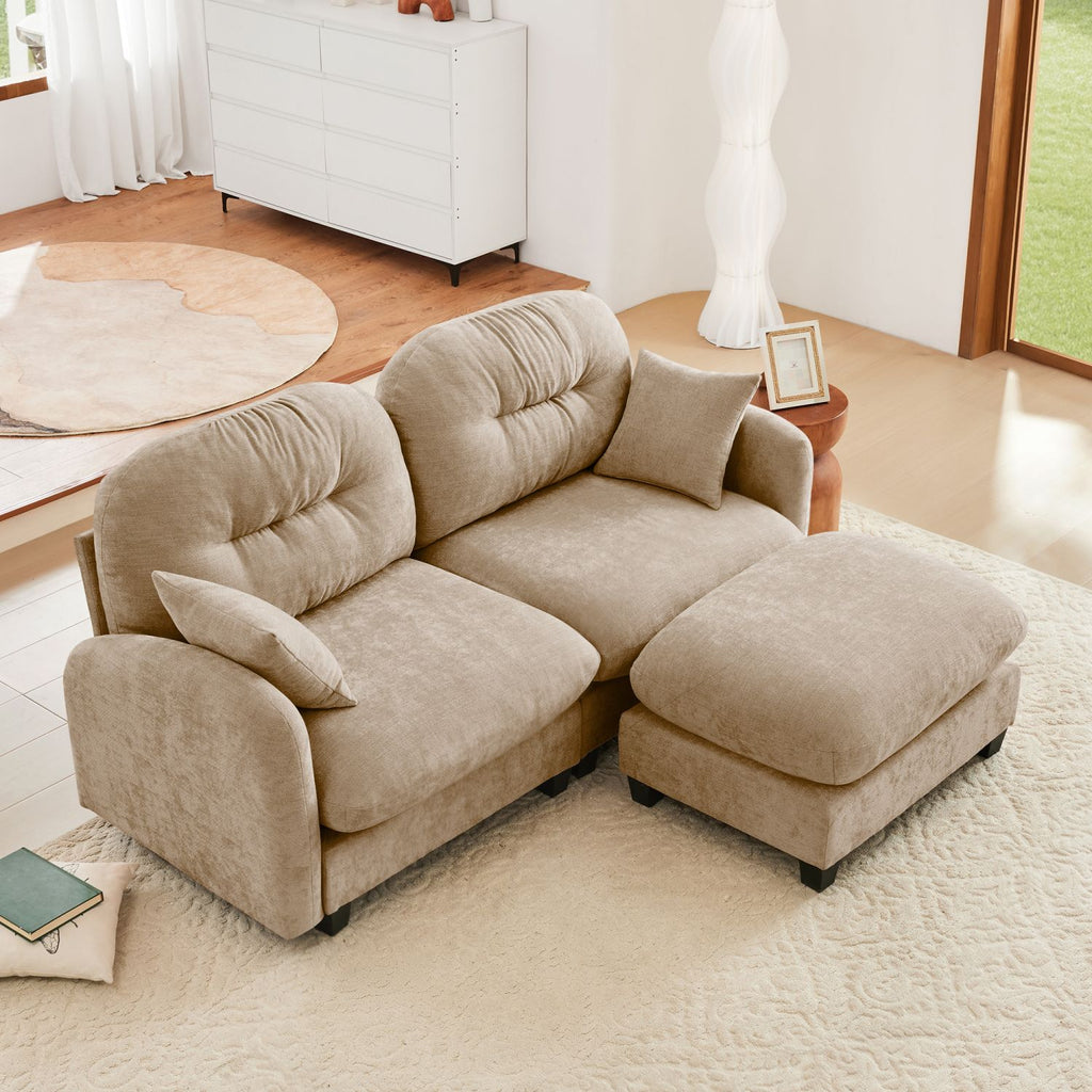 Cloud Sectional L-Shaped Couch With Ottoman,Soft Chenille Fabric,Quilted Pleated Design High-Density Foam,Fits Bedrooms Living Rooms Reading Nooks,Camel