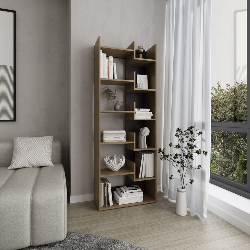 Clover 67" Tall Free standing 6-Tier Bookcase Storage Cabinet, Home Office, Living room, Bookshelf Dark Walnut