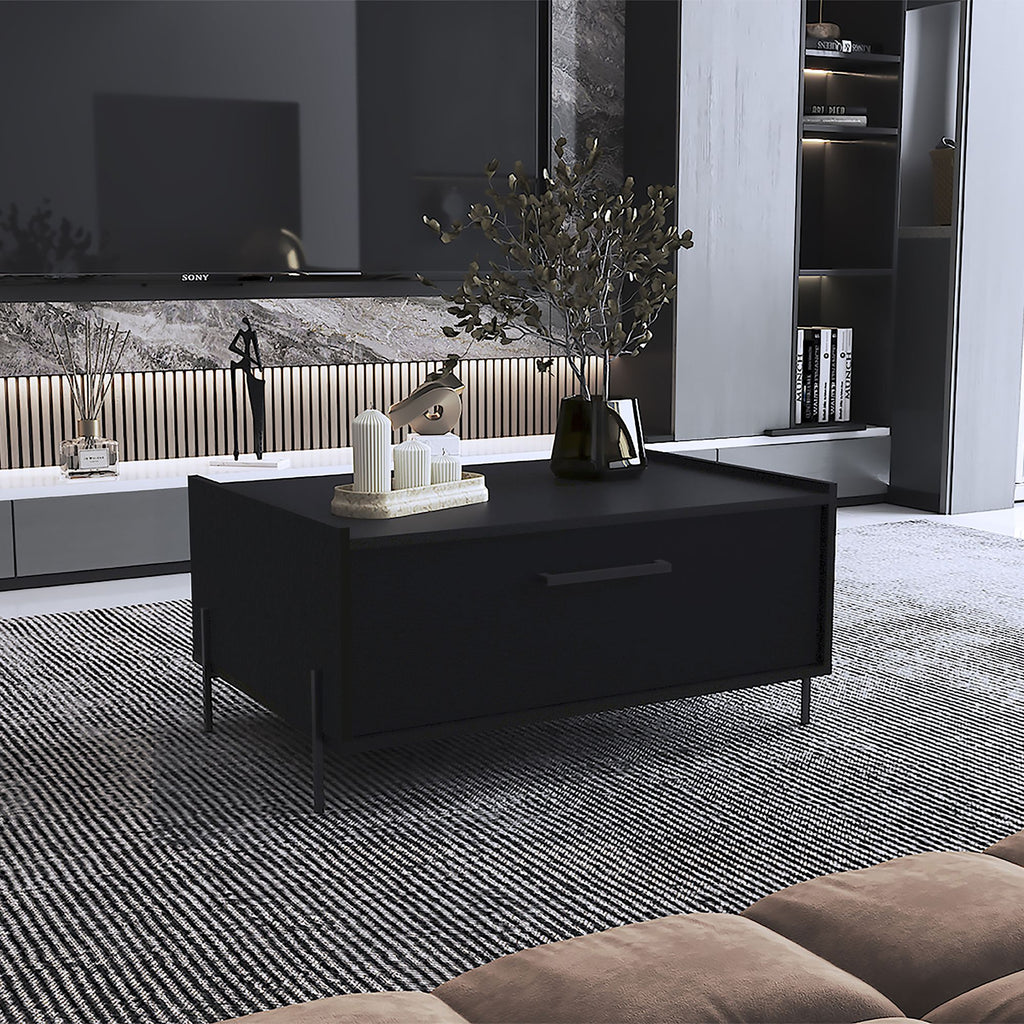 Coffee Table 15.6" H, 1 shelf, 4 legs, Black