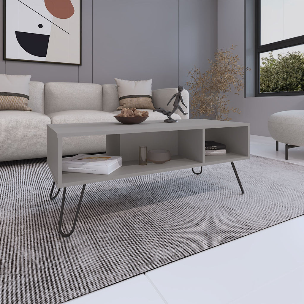 Coffee Table 15.7" H, with 4 Legs and 2 Shelves, White