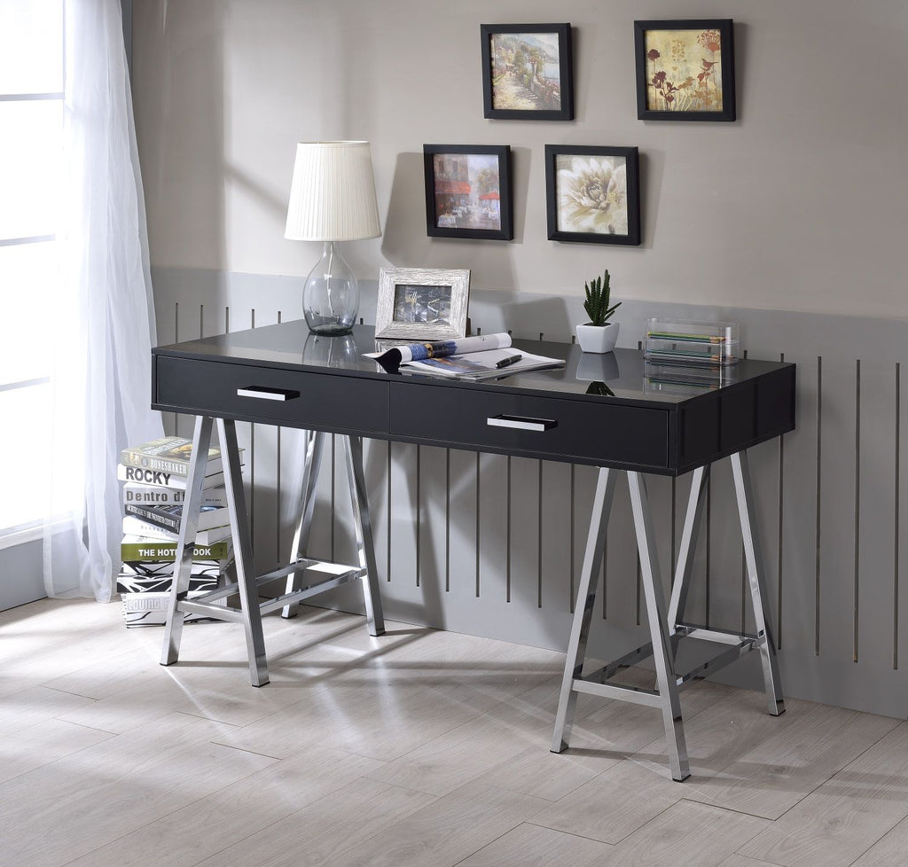 Coleen Black High Gloss & Chrome Finish Writing Desk