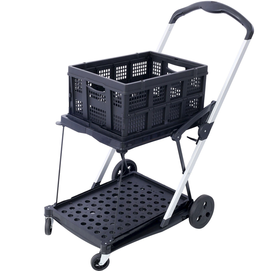 Collapsible Utility Cart Multi Use Functional Collapsible Shopping Carts 2-Tier Collapsible Shopping Cart with Baskets Carrito para Supermercado con Ruedas