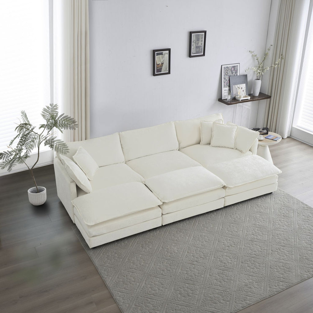 Comfortable Deep Seat Reversible Modular 6 Seater Sectional Super Soft Sofa U Shaped Sectional Couch with 3 Ottomans, 3 Toss Pillows and 2 Arm Pillows