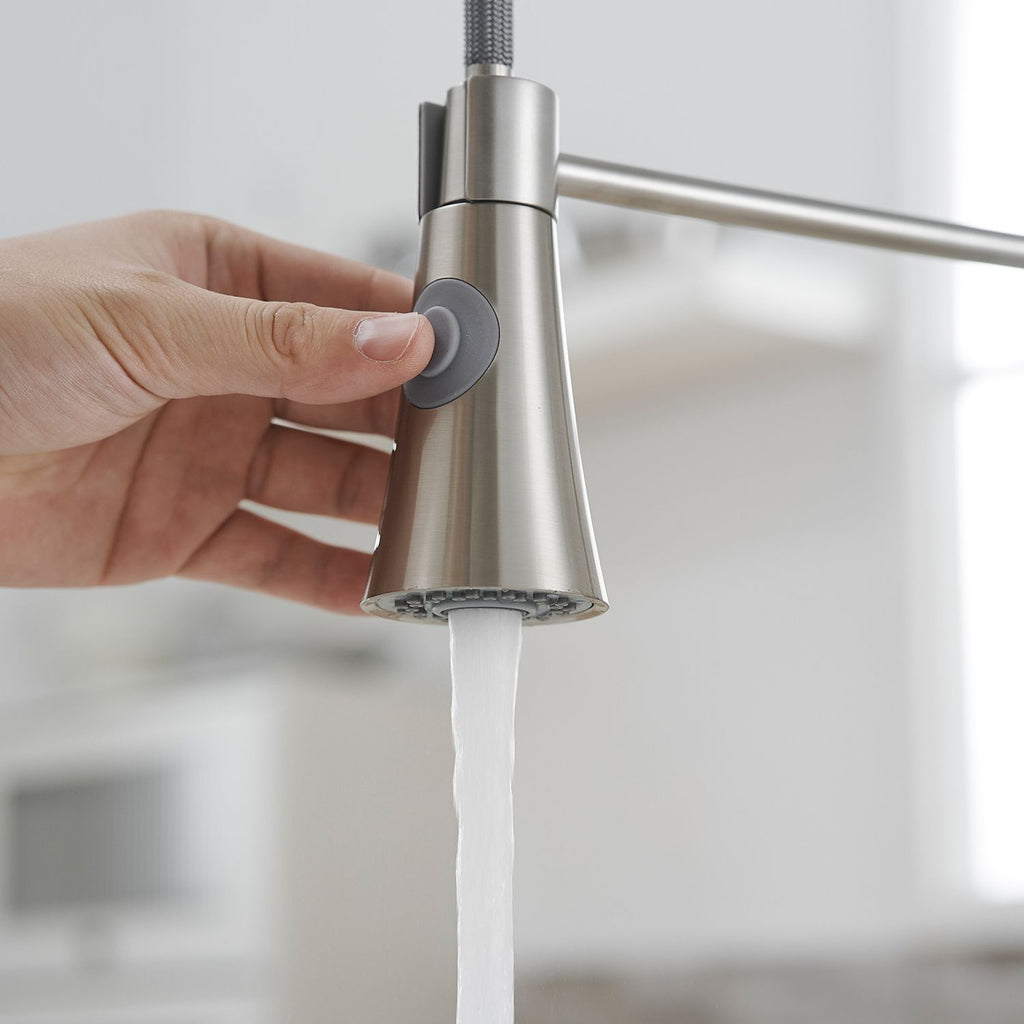 Commercial Brushed Nickel Kitchen Faucet with Pull out Sprayer, Single Handle Single Lever Kitchen Sink Faucet
