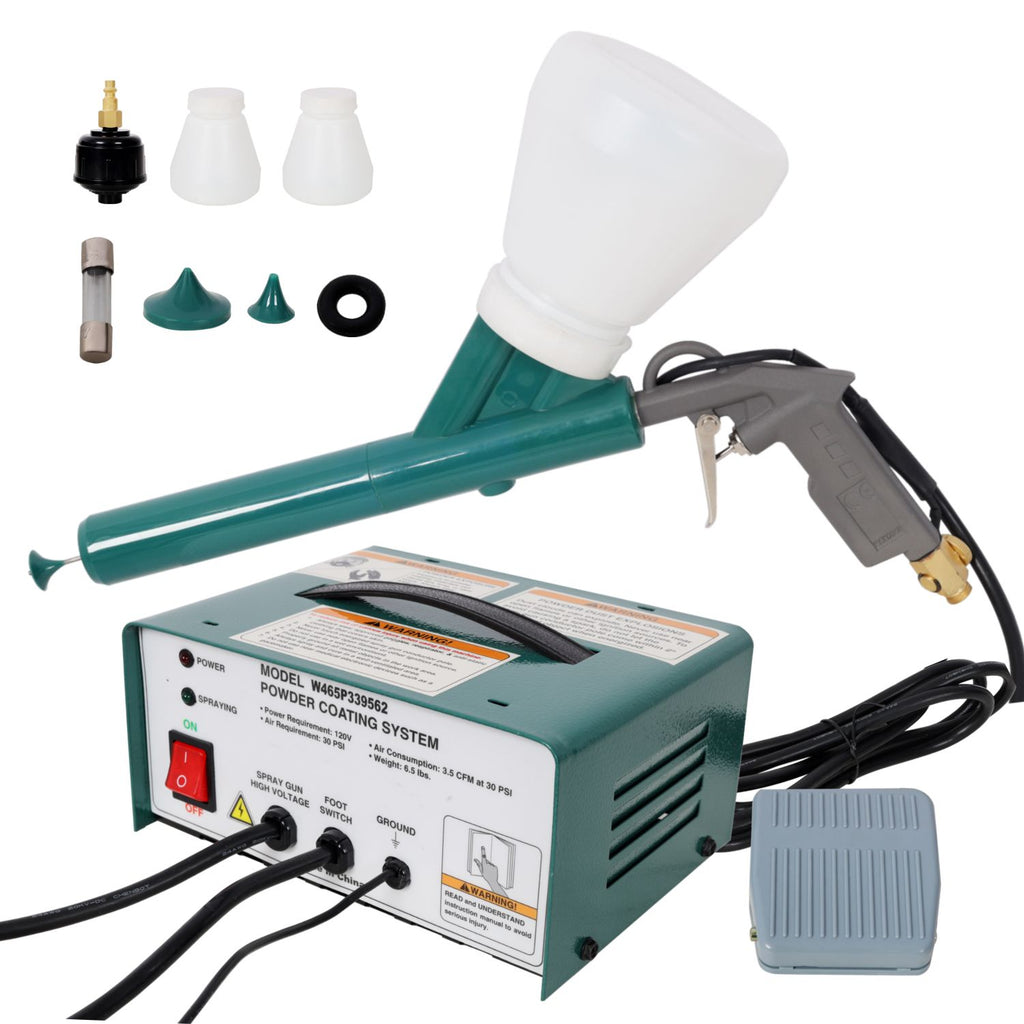 Complete Electrostatic Powder Coating System, 120V/60HZ,Powder Coating Kit with Spray Gun, Foot Switch, Nozzles and Cups for Home & Commercial Projects