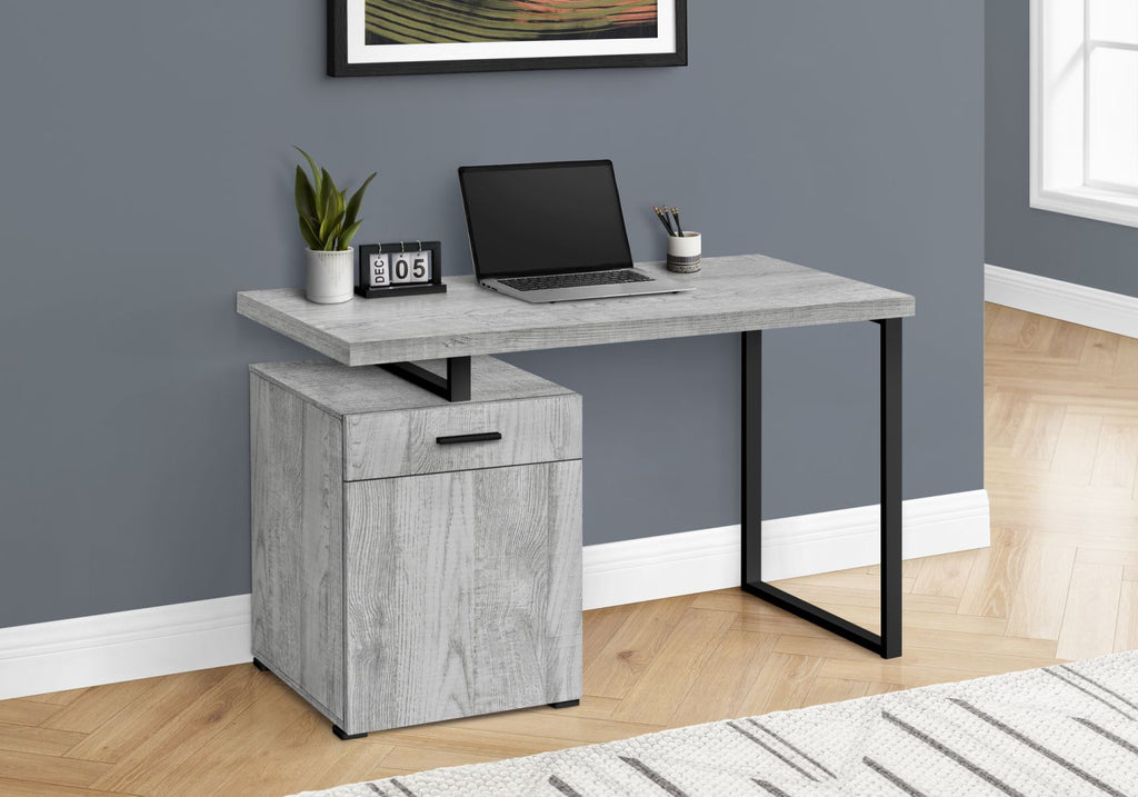 Computer Desk, Home Office, Laptop, Left, Right Set-up, Storage Drawers, 48"l, Work, Grey Laminate, Black Metal, Contemporary, Modern