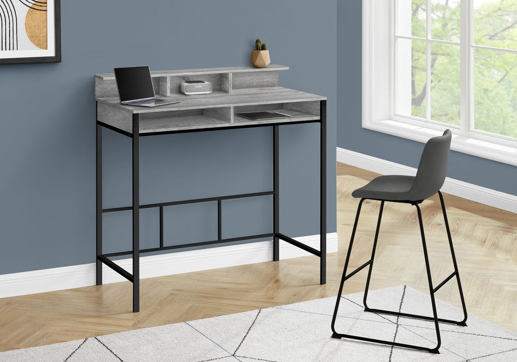 Computer Desk, Home Office, Standing, Storage Shelves, 48"l, Work, Laptop, Grey Laminate, Black Metal, Contemporary, Modern