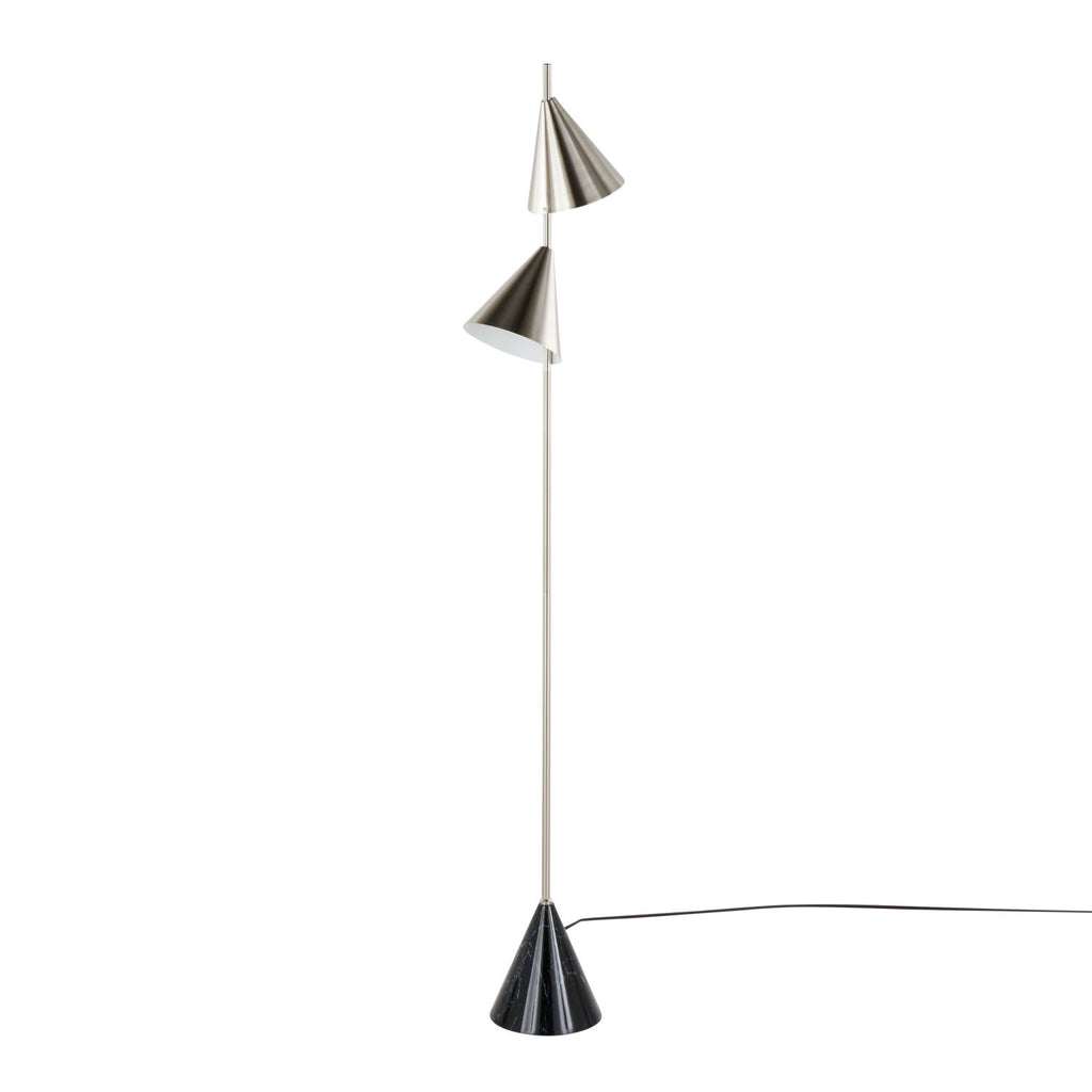 Cone 65" Contemporary Metal Floor Lamp in Plated Nickel with A Black Faux Marble Metal Base by