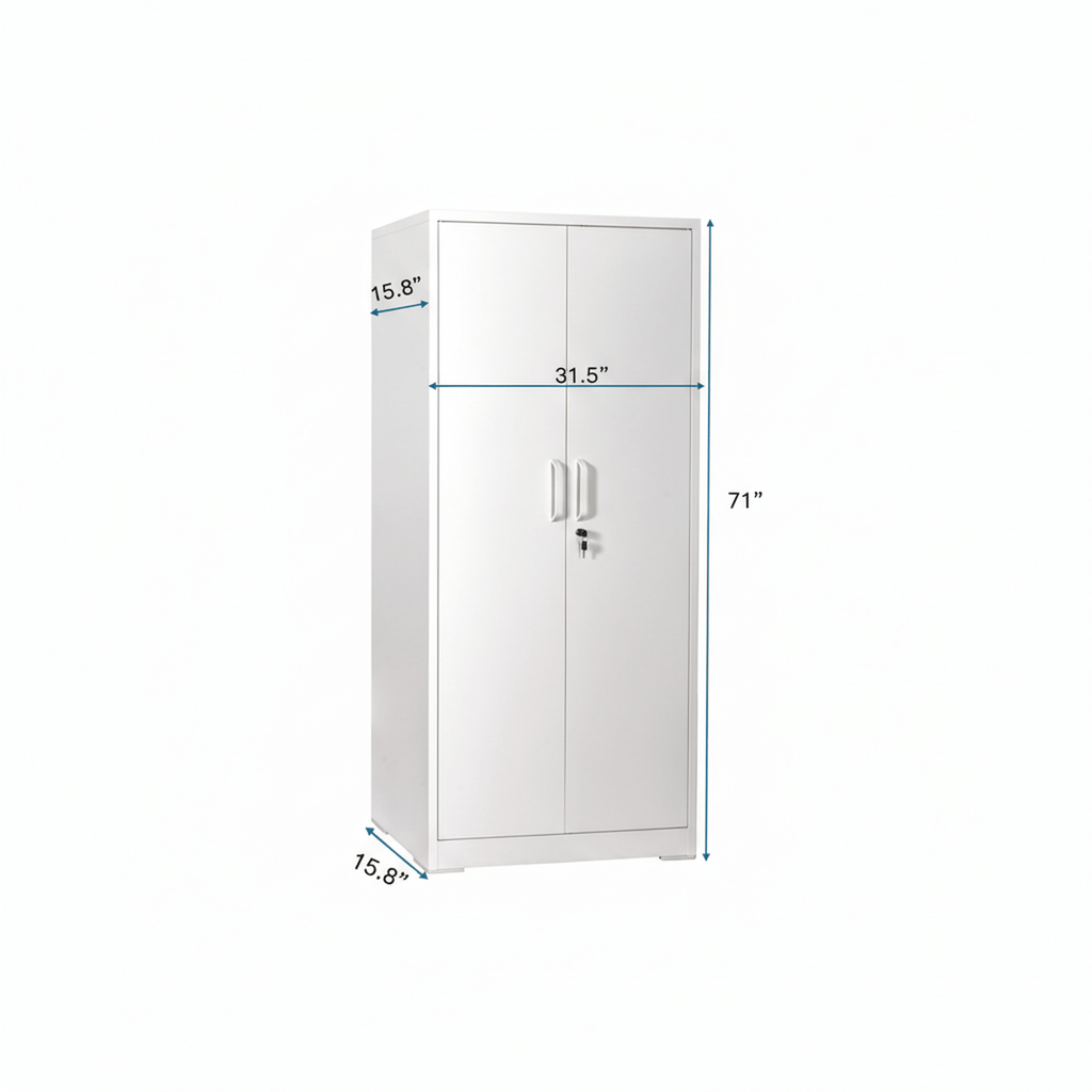 Container Furniture Direct Ironclad 71" Metal Storage Cabinet with Locking Doors and 4 Adjustable Shelves, Heavy-Duty Steel Cabinet for Garage, Laundry, Office, or Warehouse, Cream White