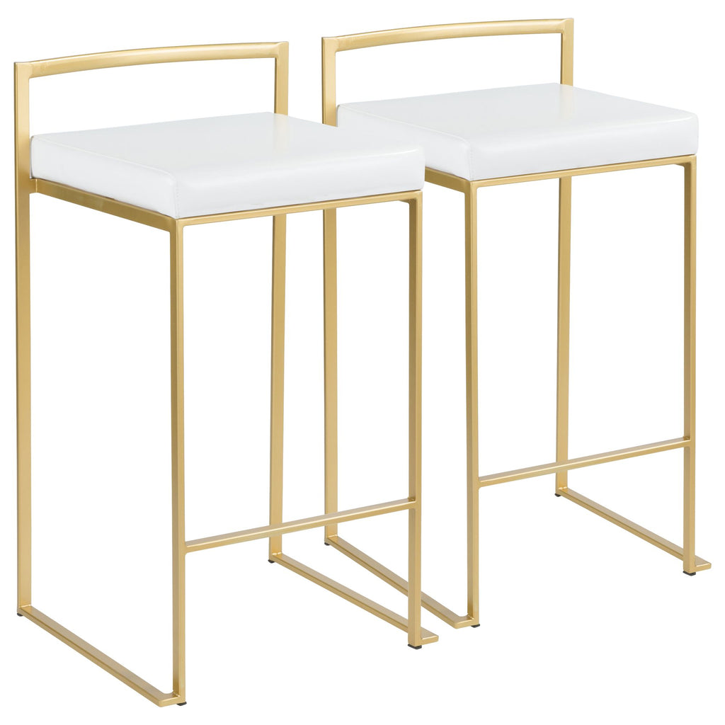 Contemporary- Counter Stool in Gold with White Faux Leather - Set of 2