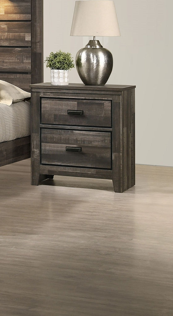 Contemporary 2-Drawer Nightstand End Table Brown Mixed Finish Two Storage Drawers Black Finished Handles Bedroom Furniture