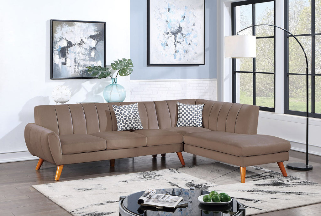 Contemporary 2-Pcs Sectional Set Living Room Furniture Light Brown Velvet Couch Left Facing Sofa, Right Facing Chaise Plush Cushion