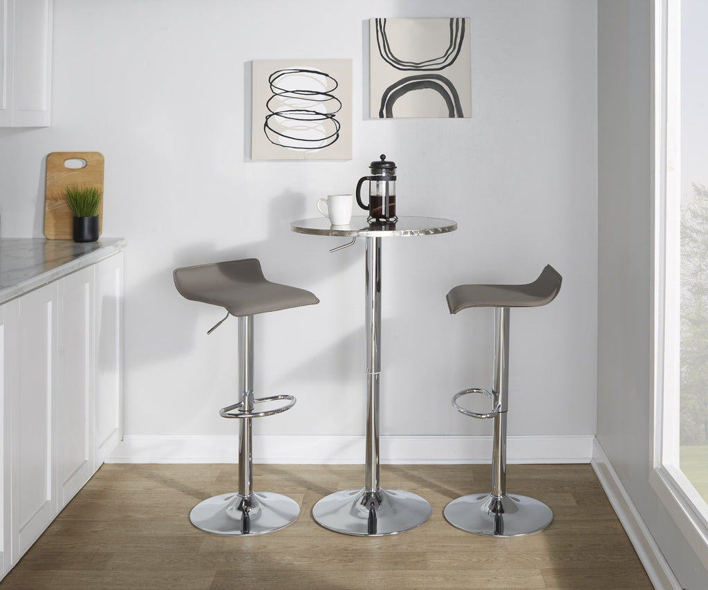 Contemporary Adjustable Barstool in Grey PU Leather - Set of 2