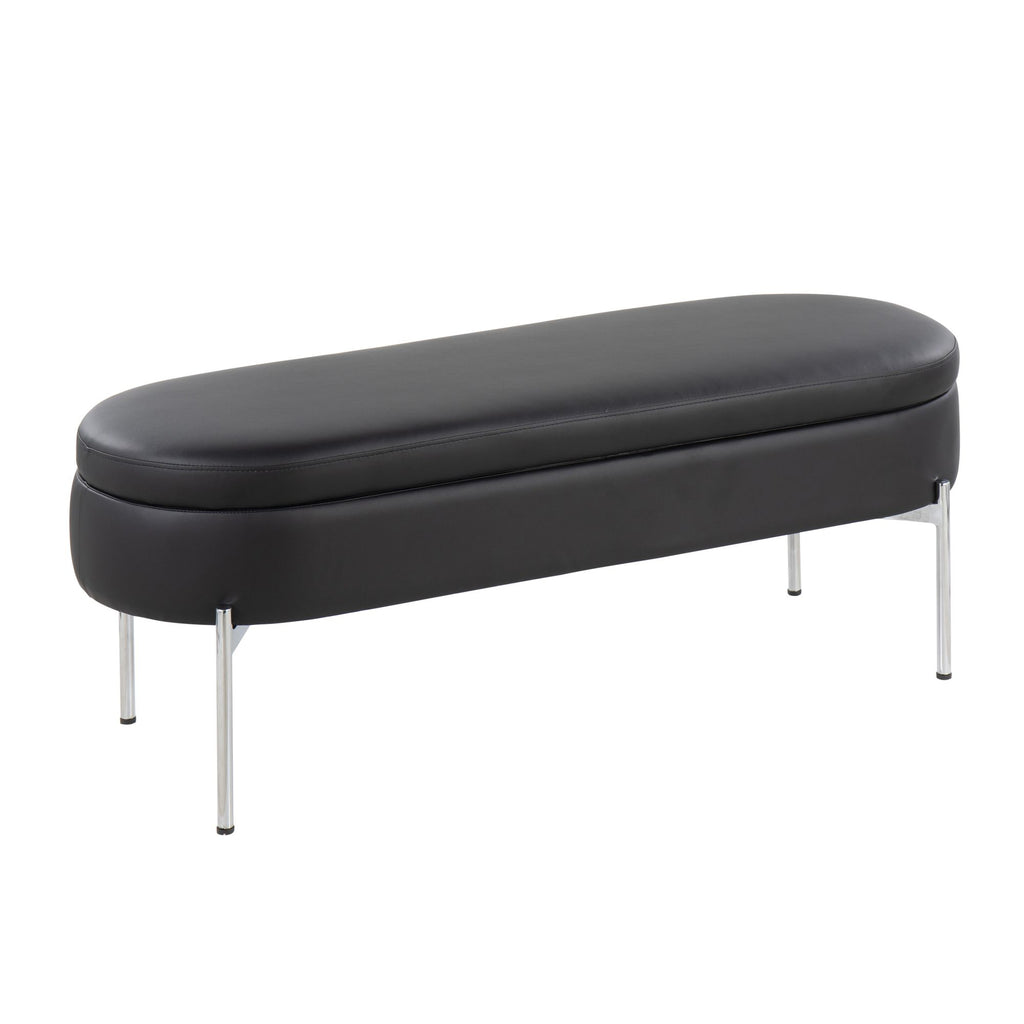 Contemporary Bench in Chrome Metal and Black Faux Leather