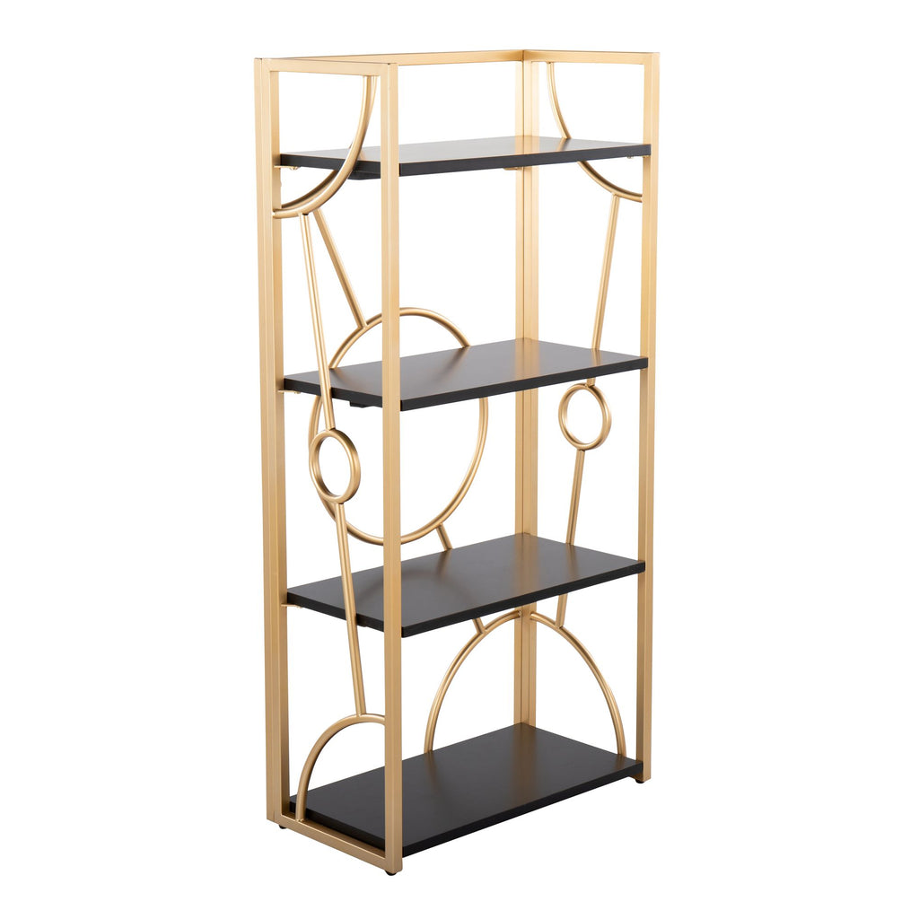 Contemporary Bookcase in Gold Metal and Black Wood
