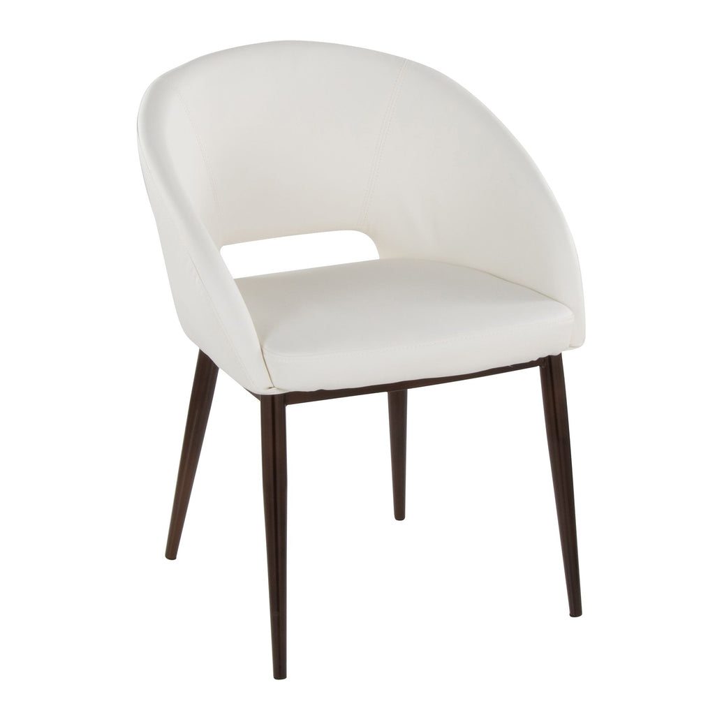 Contemporary Chair in Copper Metal and White Faux Leather