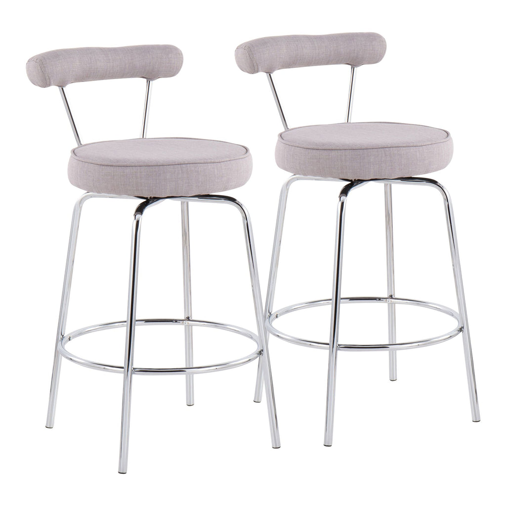 Contemporary Counter Stool in Chrome and Light Grey Fabric - Set of 2