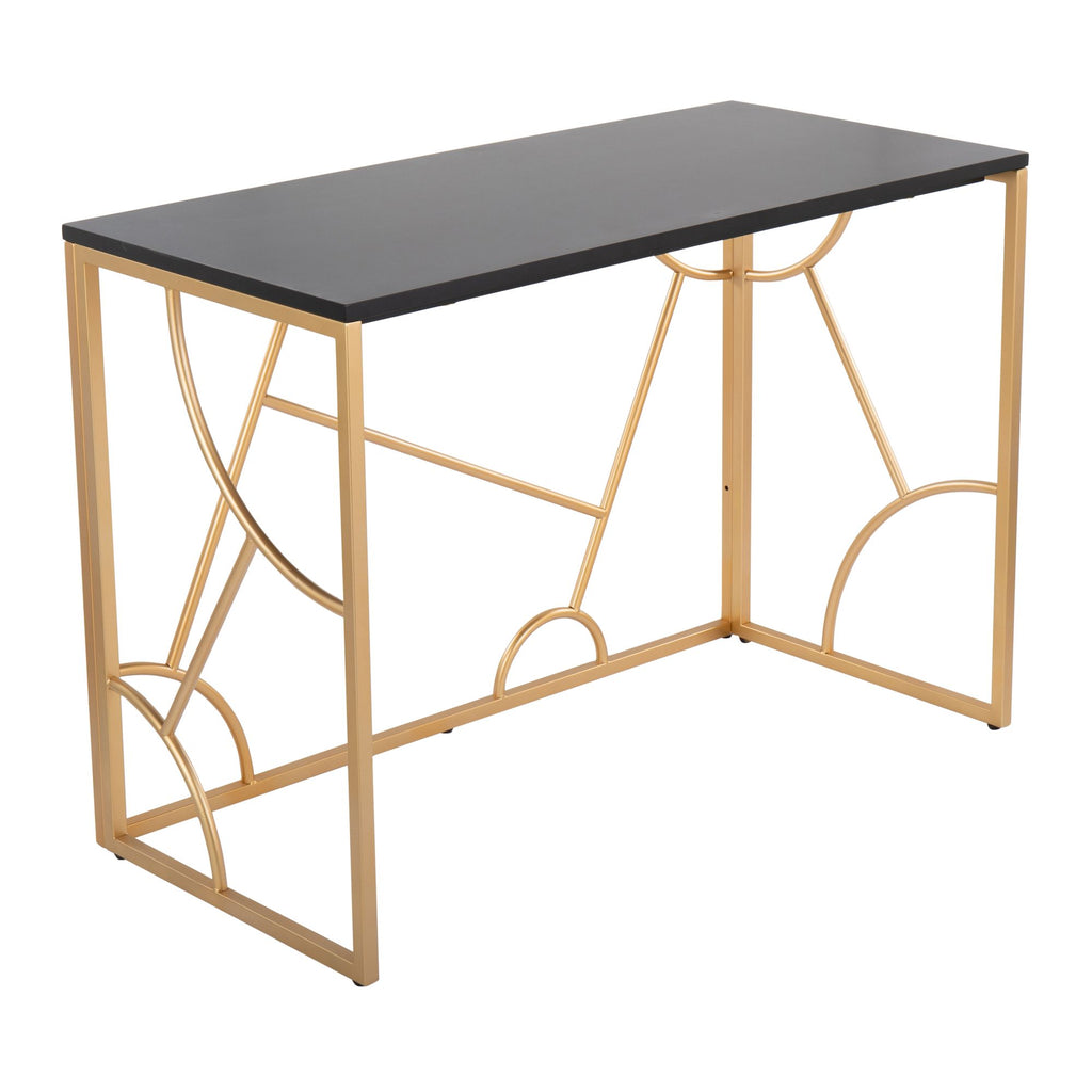 Contemporary Desk in Gold Metal and Black Wood