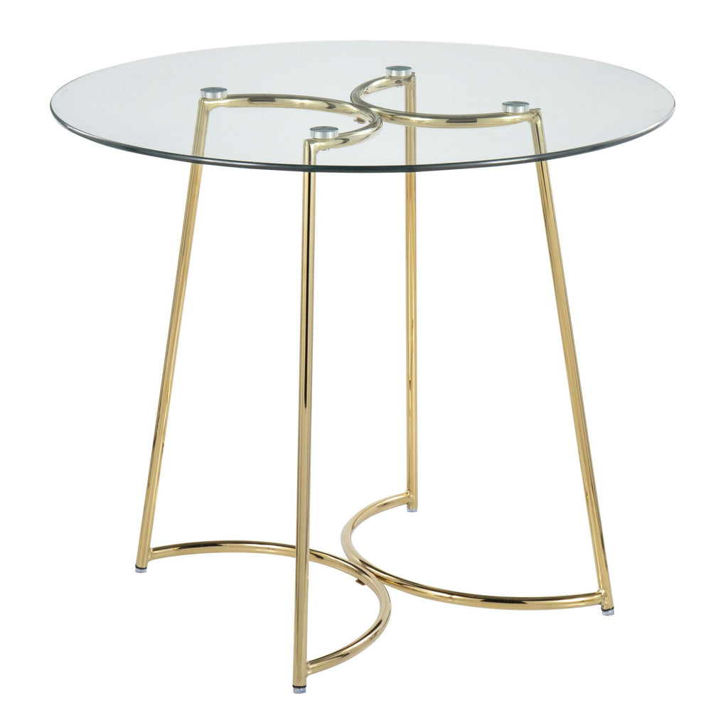 Contemporary Dinette Table in Gold Steel with Clear Glass Top