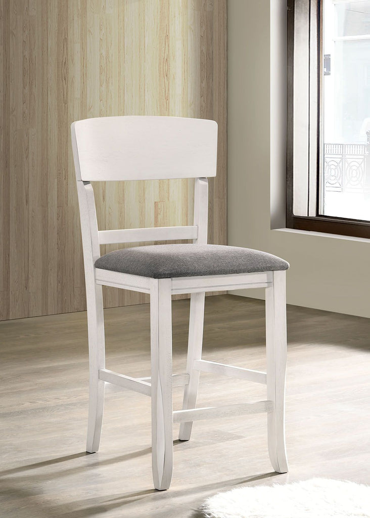 Contemporary Dining Room Counter Height Chairs Set of 2 Chairs only White Solid wood Gray Padded Fabric Seat